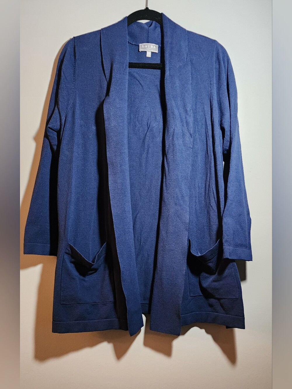 Laura Plus 1X Blue Open Front Cardigan with Pockets